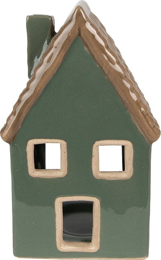 Clayre & Eef Waxinelichthouder Huis - 15 cm - Groen - Porselein