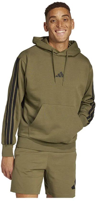 Adidas Essentials 3 Stripes Fleece Hoodie Heren S Olive Strata / Black