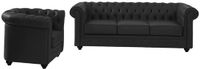 Vente-unique Driezitsbank en fauteuil van buffelleer CHESTERFIELD - Zwart