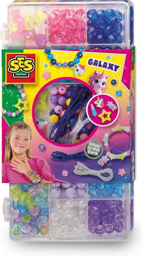 SES Creative Galaxy Sieradenset - Glow in the Dark - Knutselen Meisjes - Armbandjes Maken - Vanaf 3 Jaar