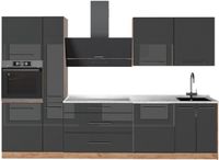 Vicco Complete keukeneenheid Fame-Line, Antraciet Hoogglans/Goudkleurig Eiken, 310 cm, WB Marmer