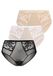 Teyli Set van 3 slips voor dames, hoge taille, mesh, bloemenkant, comfortabel, ademend, rekbaar, 3 stuks, zwart wit beige, maat 42