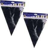 Merkloos / Sans marque Glitter and glamour Vlaggenlijn - 2x - zwart en goud - 360 cm - folie - glimmend - versiering - feestartikelen