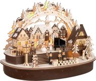 BRUBAKER 3D-lichtboog, led-lichtboog, het grote concert in het kerstdorp 2024, kerstverlichting van natuurlijk hout, 31 x 45 x 22 cm, handbeschilderde kerstdecoratie voor tafel en vensterbank