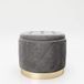 Playboy Poef met opbergruimte, gouden metalen voet, fluwelen bekleding met Chesterfield look in grijs, zitbox met afneembaar deksel, voetensteun, retro design, club-stijl, antraciet, fluweel, stof