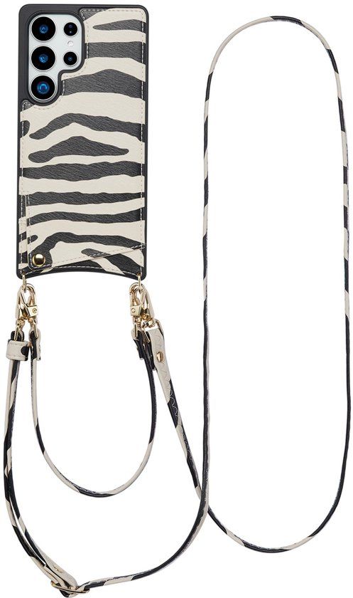 Selencia Hoesje - Geschikt voor Samsung Galaxy S25 Ultra - Backcover met koord en pashouder - Zazzy Zebra