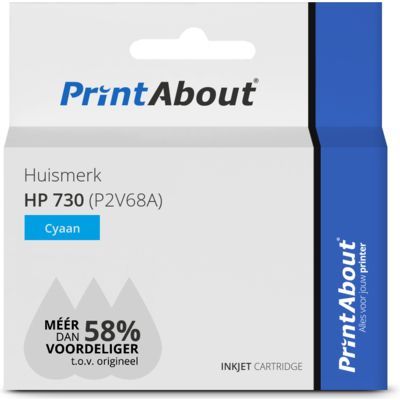 Huismerk HP 730 (P2V68A) Inktcartridge Cyaan Hoge capaciteit