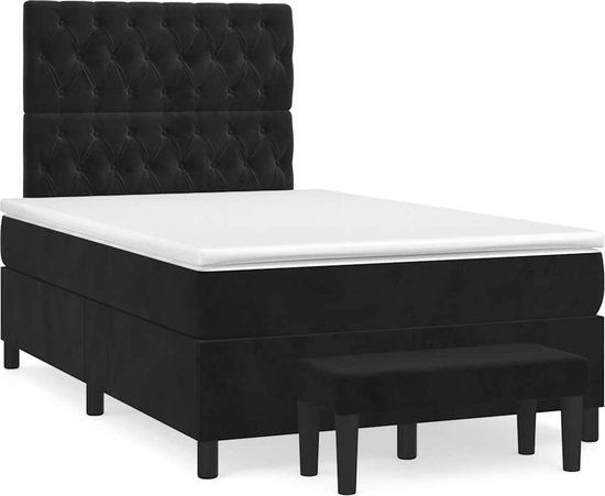 vidaXL Boxspring met matras fluweel zwart 120x190 cm
