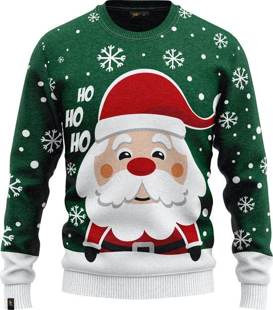 JAP Christmas Kersttrui voor kinderen (maat 104/110) - 100% Gerecycled - Kriebelt niet - Kerstcadeau - Foute Kersttrui jongens en meisjes (4/5 jaar) - Kerstman - Groen