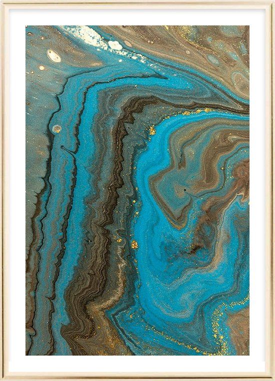 Posterdeco Poster with Metal Gold Frame - Gold Blue Marble - 30x40 cm