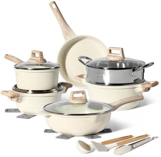JUST PERFECTO HOUSEHOLD APPLIANCES 15-Delige Pannenset Inductie - Beige - PFAS vrij - Koudgrepen