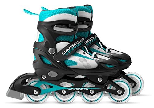 SKIDS Control Inline Skates - Adjustable - Soft Boot - Carbon - Size 34-37 - Black/White/Blue