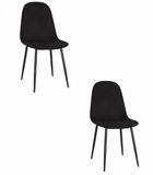 LEOBERT Set van 2 COMO eetkamerstoelen - Zwart Fluweel – Zwarte Metalen Poten
