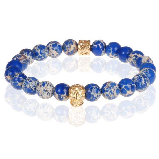 Memphis Accessories Blauwe kralen armband Natuursteen Doodshoofd