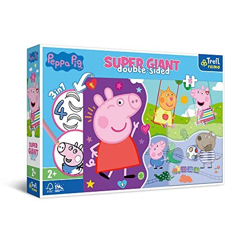 Trefl Primo - Peppa Pig, Ontmoet Het Gelukkige Peppa Pig - 3In1: Puzzel Van 15 Zeer Grote Elementen, Kleurboek, Spel Met Kleurelementen, Puzzel Met Sprookjeshelden, Leuk Voor Kinderen Vanaf 2 Jaar