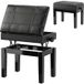 Piano stool with integrated storage, height-adjustable, rubberwood seat, black faux leather upholstery