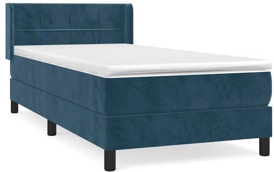 vidaXL Boxspring met matras fluweel donkerblauw 90x200 cm