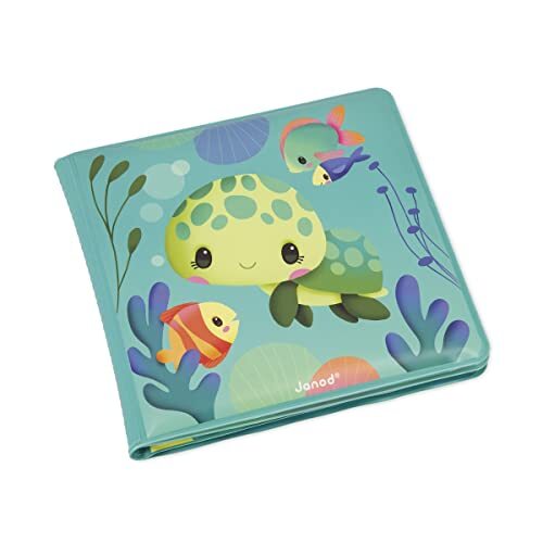 Janod Boek zeeschildpadden, 8 geïllustreerde pagina's, magische inkt, multisensorisch badspel, vanaf 10 maanden, J04721, meerkleurig