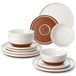 Service de table, en grès, 12 pièces, set combiné, service pour 4 personnes, composé d'assiettes plates, d'assiettes à dessert et de bols, avec un glaçage sésame