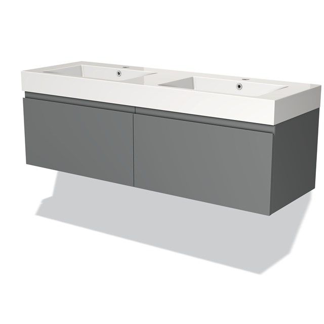 Maxaro Badkamermeubel 140cm Modulo Middengrijs 2 Lades Greeploos Wastafel Mineraalmarmer