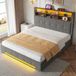 STILVORA gestoffeerd bed 160x200 cm met hydraulisch en multifunctioneel hoofdeinde, tweepersoonsbed met USB-C poorten, LED-verlichting, bed met opbergruimte, zijvakken en 6 compartimenten