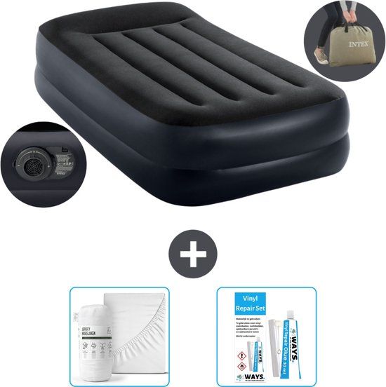 Intex Luchtbed - 1-Persoons - 99 x 191 x 42 cm - Blauw - Inclusief pomp - Hoeslaken en Reparatieset