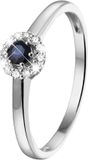 Lucardi Dames Ring saffier en 12 diamanten 0.08ct - Ring - Cadeau - 14 Karaat Goud - Witgoud
