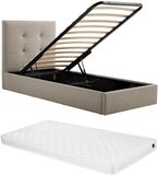 Vente-unique Bed met opbergruimte stof taupe 90 x 190 cm