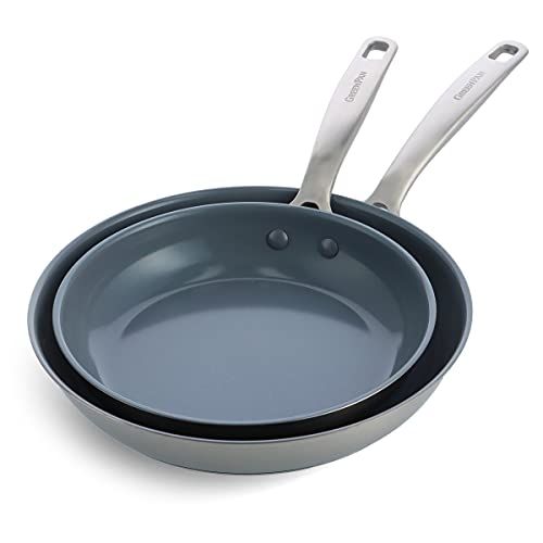 Greenpan Treviso Keramische koekenpannenset met Antiaanbaklaag - 24 cm + 28 cm, Zilver