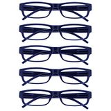 Leesbril OPULIZE The Reading Glasses Company ACE Leesbril, 5 stuks, smal montuur, veerscharnieren, donkerblauw, mannen en vrouwen, RRRRR32-3 - +2.00