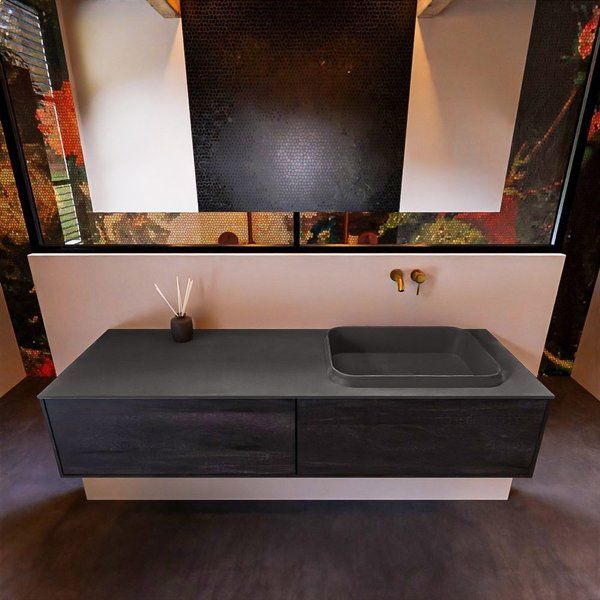 Mondiaz ERIN 150cm badmeubelset Antracite met 2 lades en Dark grey RIDGE wastafel