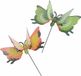 Decoris 2x papillons de décoration de jardin sur bâton - vert/jaune - métal - 11 x 70 cm