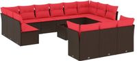 vidaXL 14-delige tuinbankset met kussens, bruin, polyrotan