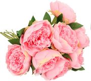 Mica Decorations Kunstbloemen boeket pioenroos - 8x - roze - 76 cm - polyester