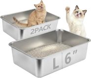 Merkloos Set van 2 kattenbakken van roestvrij staal, XL formaat met verhoogde randen en antiaanbaklaag