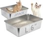 Merkloos Set van 2 kattenbakken van roestvrij staal, XL formaat met verhoogde randen en antiaanbaklaag