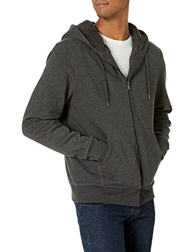 Amazon Essentials Amazon Essentials Men's Met sherpa gevoerde fleecetrui met capuchon en volledige ritssluiting, Houtskoolzwart, S