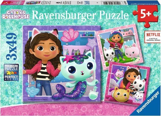 Ravensburger Dollhouse Gabby's Puzzel poppenhuis voor kinderen vanaf 5 jaar - 3 x 49 delen, 5659
