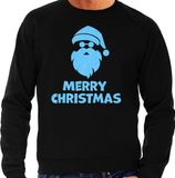Bellatio Decorations Foute Kersttrui/sweater voor heren - Merry Christmas - zwart - glitter blauw - kerstman M