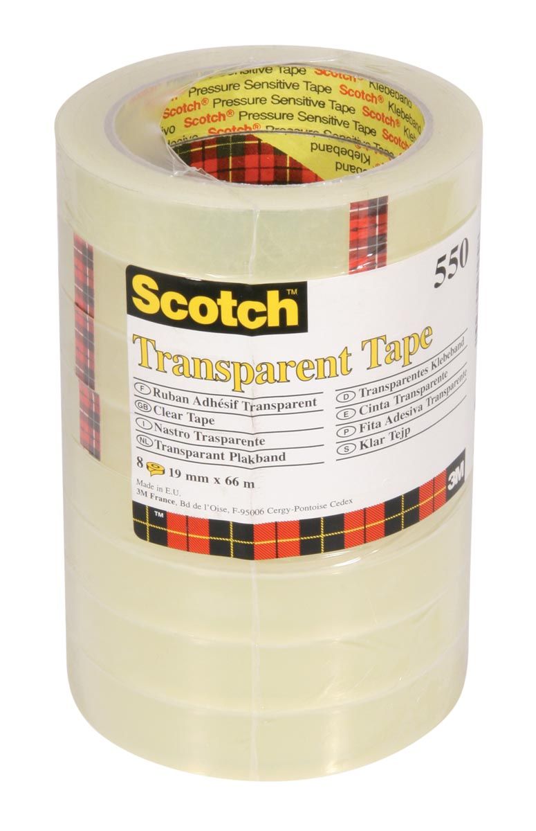 Scotch transparante tape 550 - 19 mm x 66 m - pak van 8