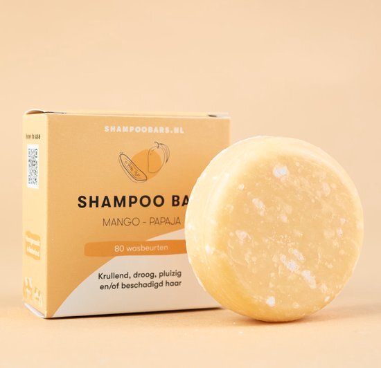 Shampoo Bar Mango Papaja | Handgemaakt in Nederland | SLS- &amp; SLES-vrij | Dierproefvrij | Ideaal voor krullend haar | Zeer geschikt voor een droge hoofdhuid | 100% biologisch afbreekbare verpakking