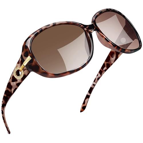 Joopin Grote Zonnebril Vrouwen Gepolariseerde Vintage Mode Oversized Zonnebrillen Dames UV-bescherming (Luipaard Frame/Bruin Lens)