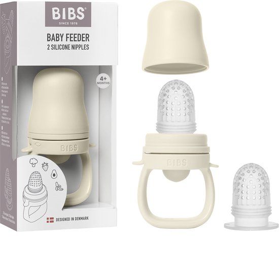 BIBS Baby Feeder met 2 Siliconen Speentjes, Geschikt voor Vrieslade, Easy-Grip, BPA-vrij - Ideaal voor doorkomende tandjes en zelfvoeding, 4+ Maanden - Ivory