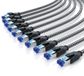 Primewire LAN-kabel, set van 10, CAT 8, patchkabel, 40 Gbit/s, netwerkkabel, S/FTP, dubbele afscherming, RJ45-connectoren, katoenen omhulling, vergulde contacten, 10 stuks, 1 meter, zwart