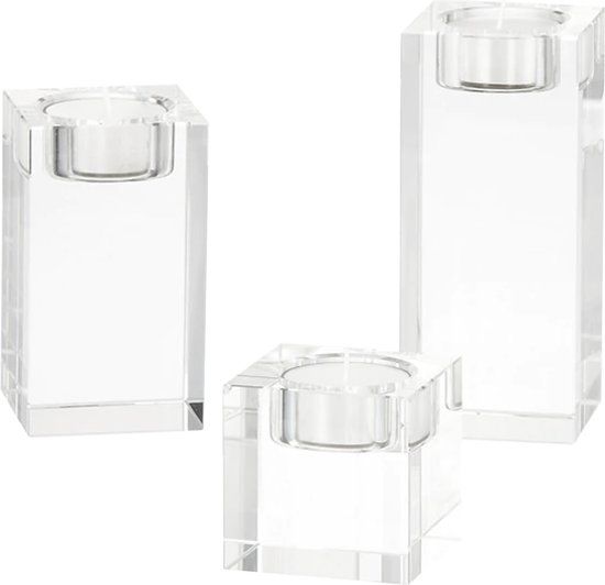 QUVIO Waxinelichthouder - Set van 3 - Glas - Transparant