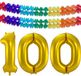 Folat Bv Folie ballonnen - Leeftijd cijfer 100 - goud - 86 cm - en 2x feestslingers - verjaardag versiering 100 jaar