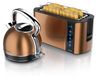 Arendo set de petit déjeuner, 2 pièces, couleur cuivre : bouilloire VINTAGE, 1,7 litre, 2200W avec contrôle de température, et un grille-pain FRUKOST, 1500W pour 4 tranches. Set d'appareils de cuisine, acier inoxydable