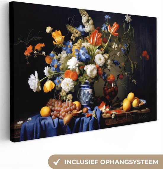 OneMillionCanvasses Canvas schilderij 150x100 cm - Bloemen - Fruit - Stilleven - Multicolor