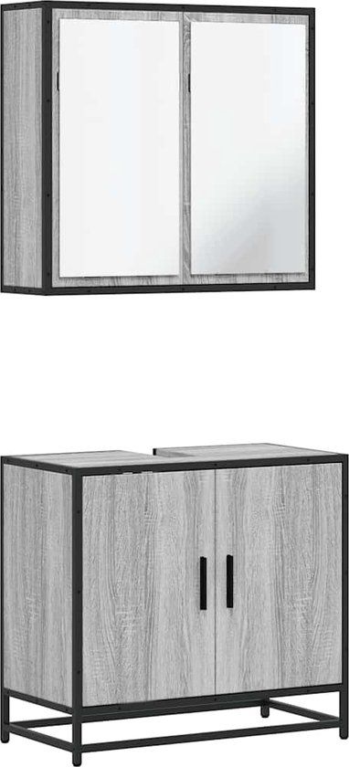 vidaXL 2-delige Badkamermeubelset bewerkt hout grijs sonoma eikenkleur