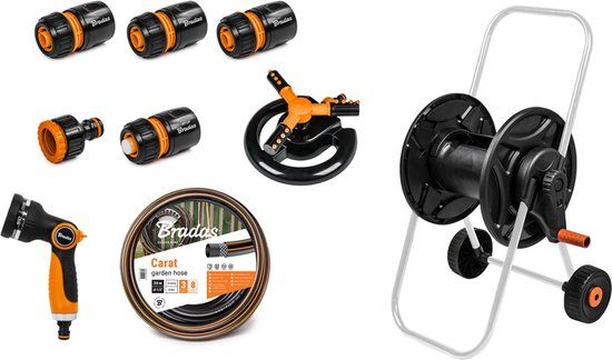 Bradas Black Line Slangenwagen - 20m Tuinslang - Spuitpistool - Sproeier - Koppelingen